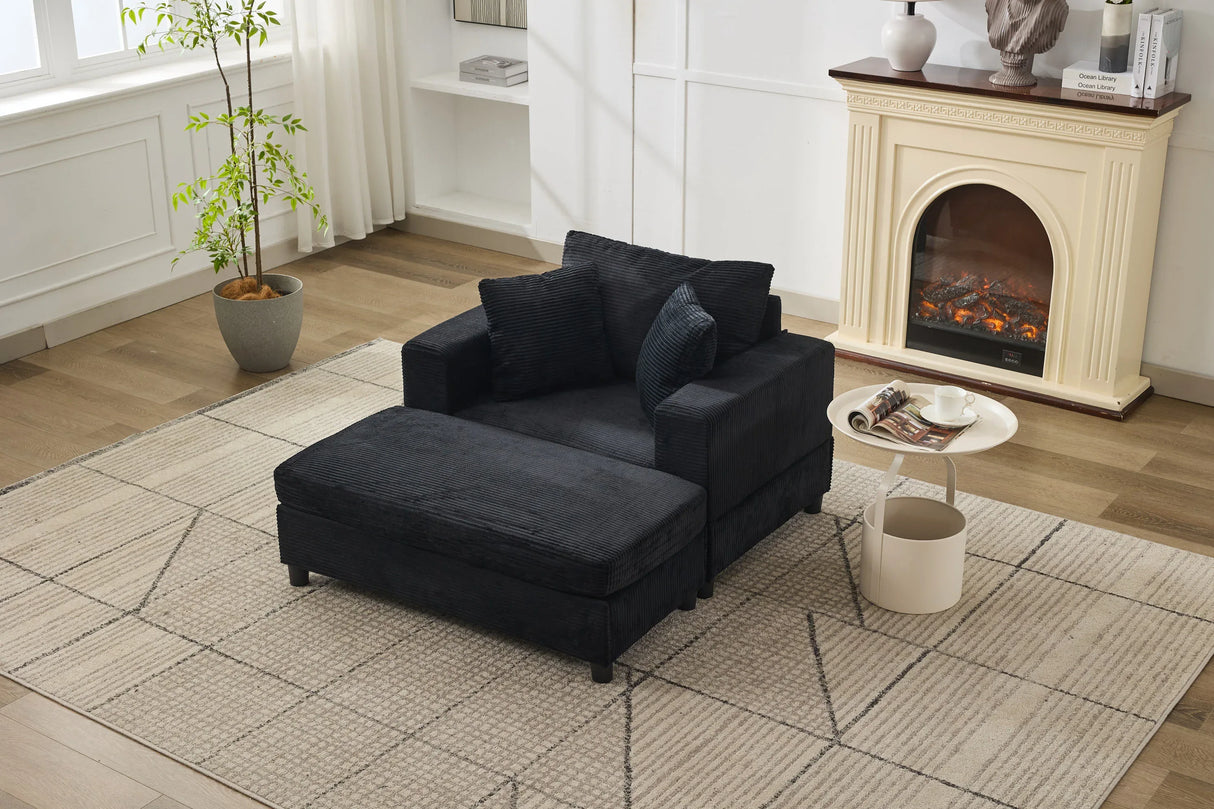 Corduroy Chaise Lounge Chair With Removable Ottoman - Omega Lifestyles