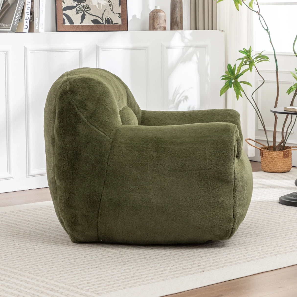 Faux Fur Comfy Bean Bag Chair With Back Support Green - Omega Lifestyles