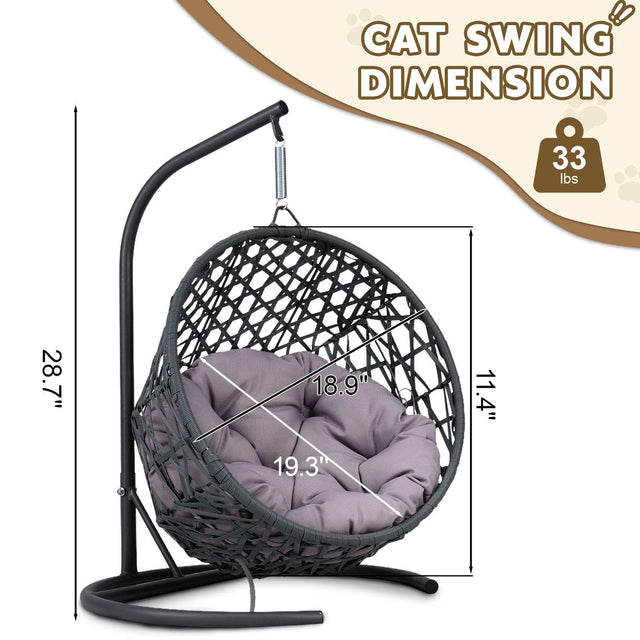 Indoor Hanging Cat Hammock Bed With Stand And Cushion - Omega Lifestyles