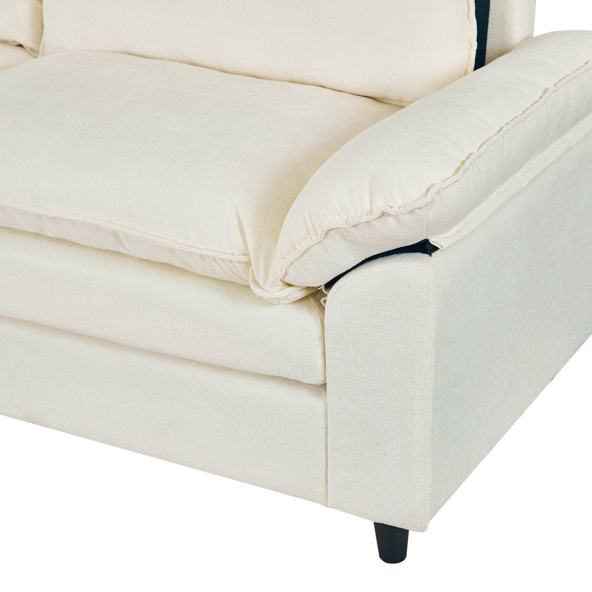 Beige Linen 3-Seat Storage Sofa With Soft Armrests - Omega Lifestyles