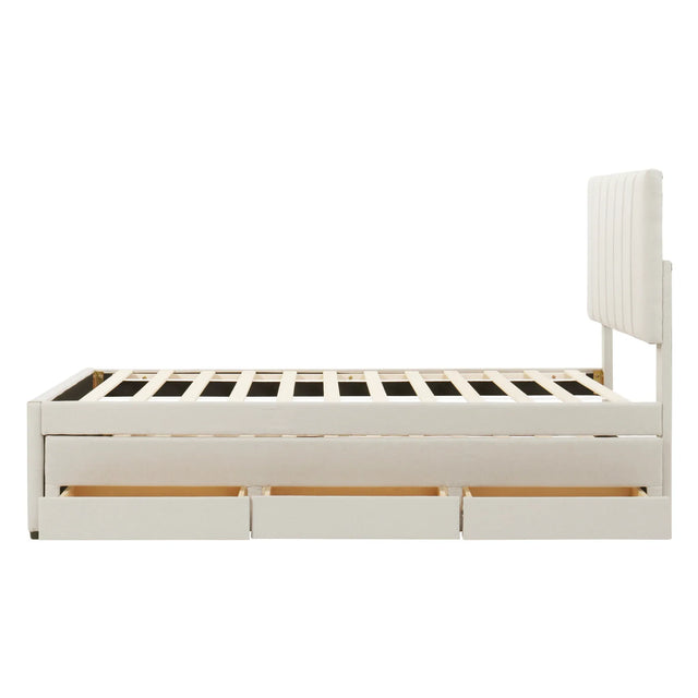 Twin Upholstered Platform Bed With Trundle And Drawers - Omega Lifestyles