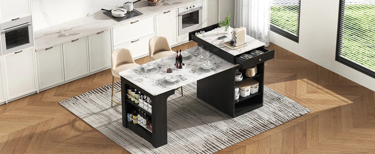Extendable Dining Table Kitchen Island With Storage - Omega Lifestyles