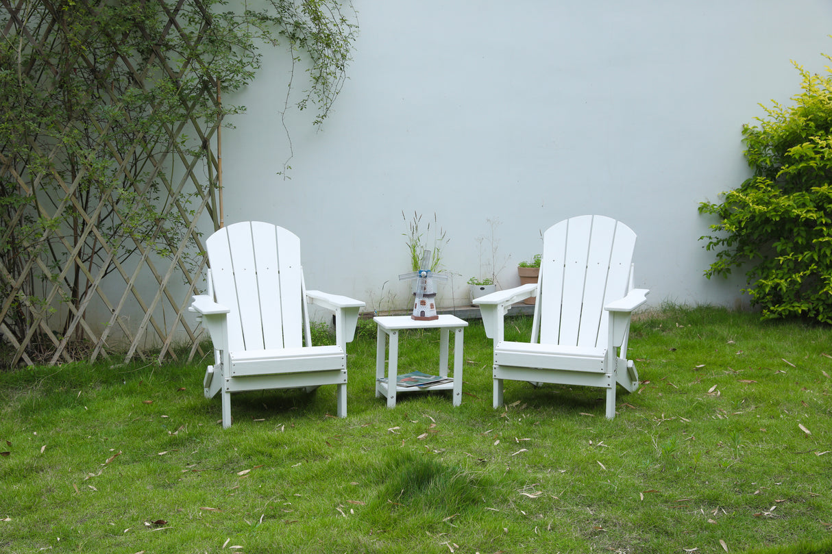 3-Piece White Folding Adirondack Chair Set With Side Table