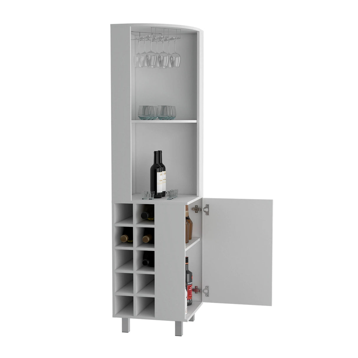 Modern White MDF Corner Bar Cabinet With Wine Rack - Omega Lifestyles