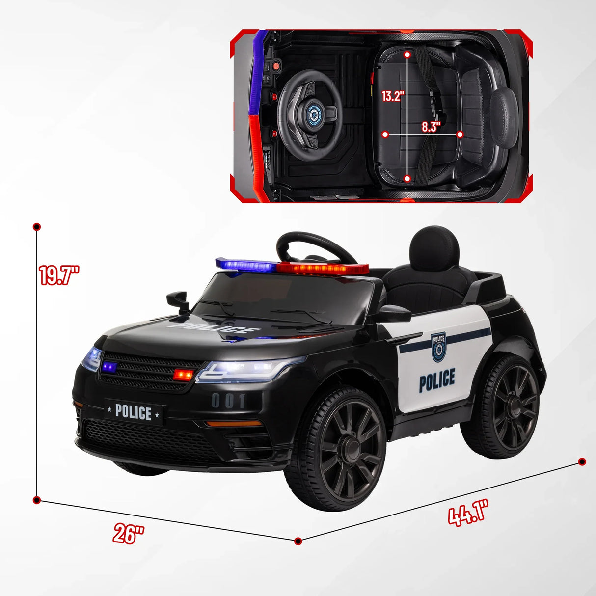 12V Remote Control Kids Electric Police Car With Suspension - Omega Lifestyles
