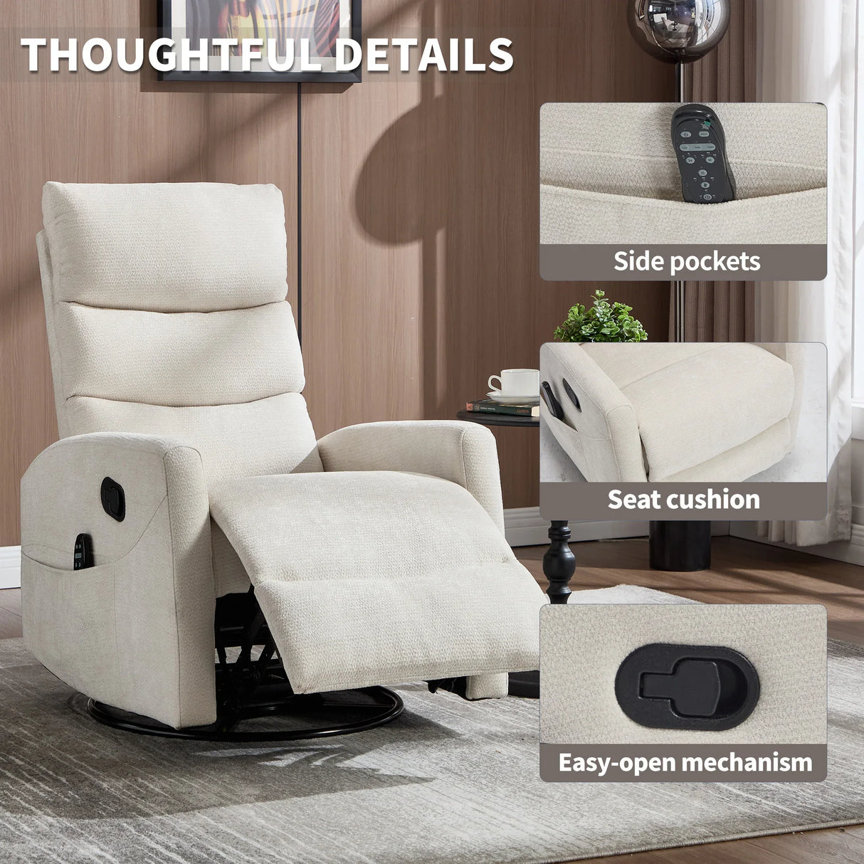 Heat Massage Recliner Chair With Swivel Rocking - Omega Lifestyles
