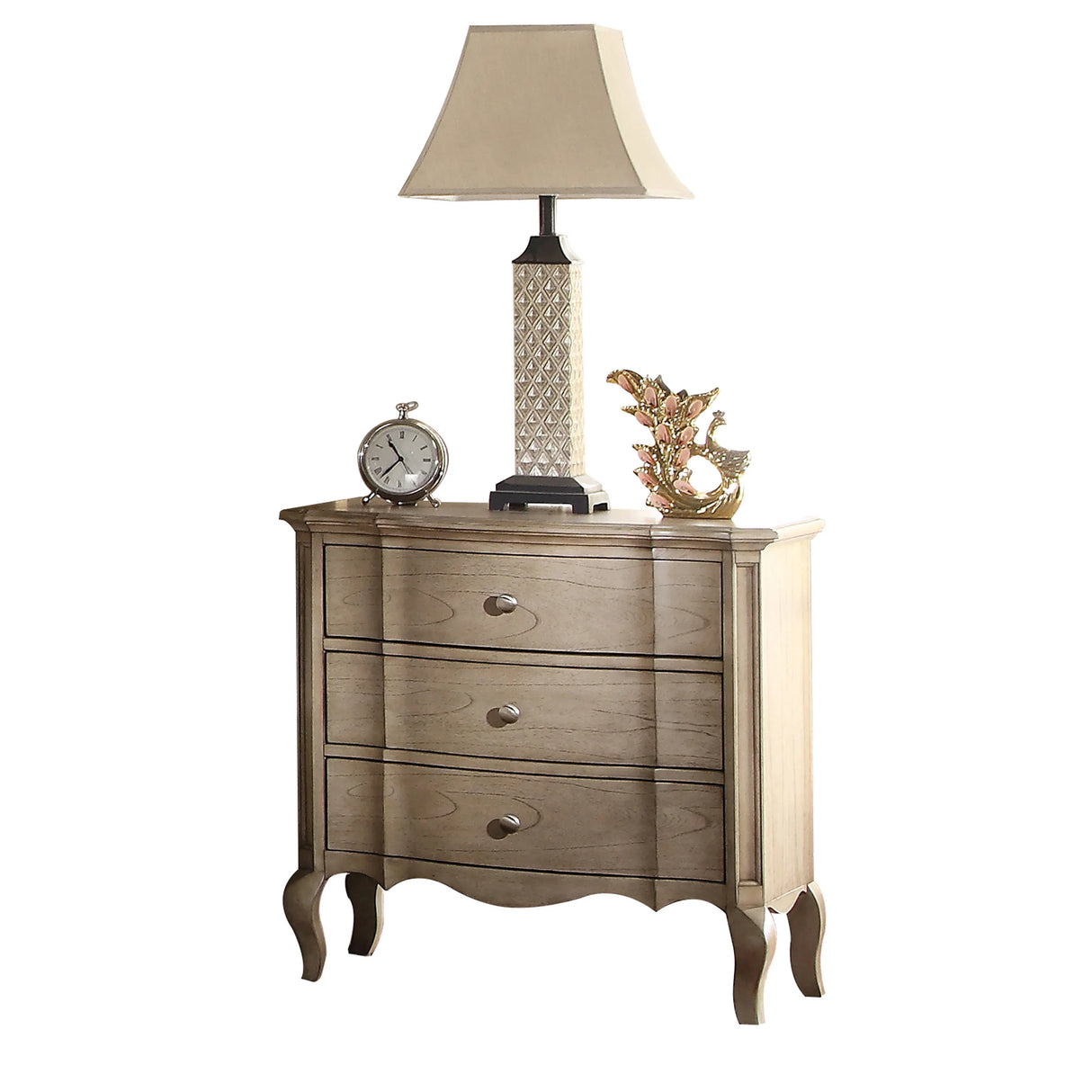 Antique Taupe Synthetic Wood Three-Drawer Nightstand - Omega Lifestyles