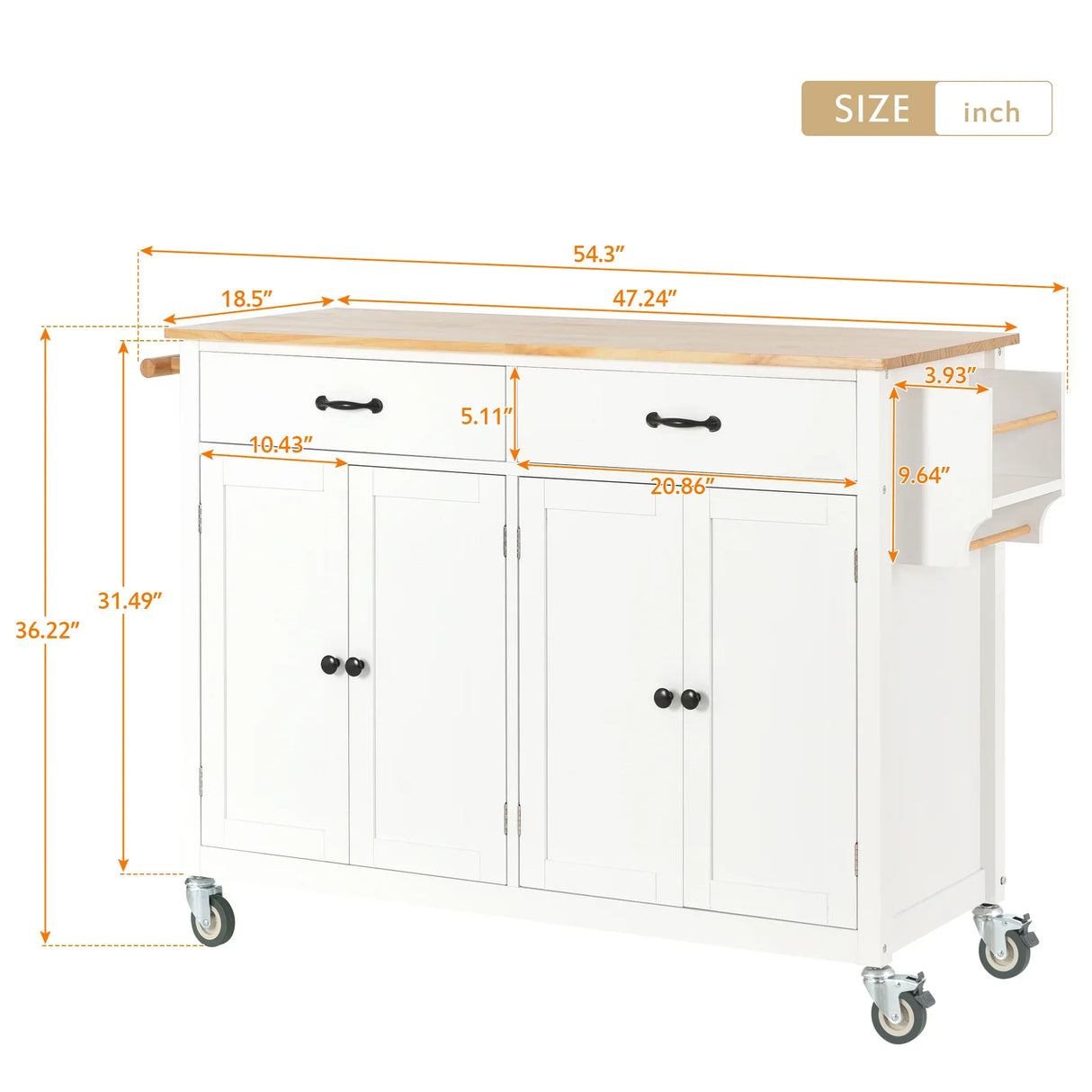 Kitchen Island Cart Solid Wood Top Four Door Cabinet - Omega Lifestyles