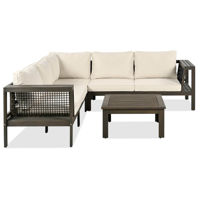 4-Piece Acacia Wood Outdoor Patio Sofa Seating Set - Omega Lifestyles