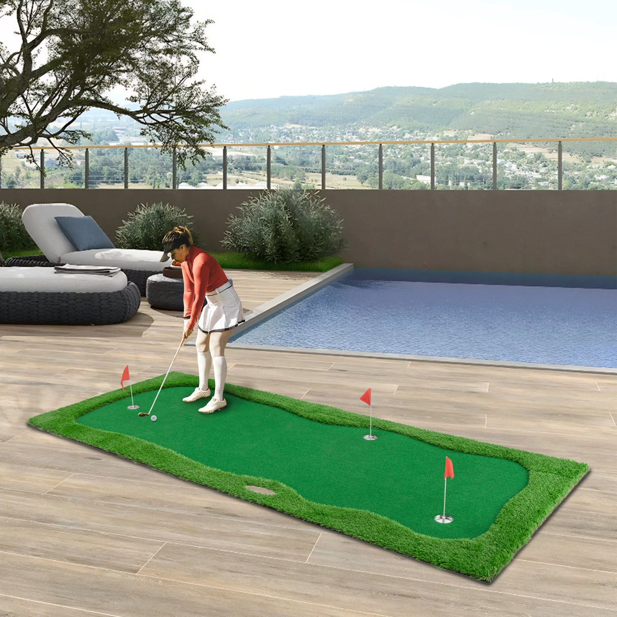 Indoor Outdoor Golf Putting Green Training Mat With 3 Holes
