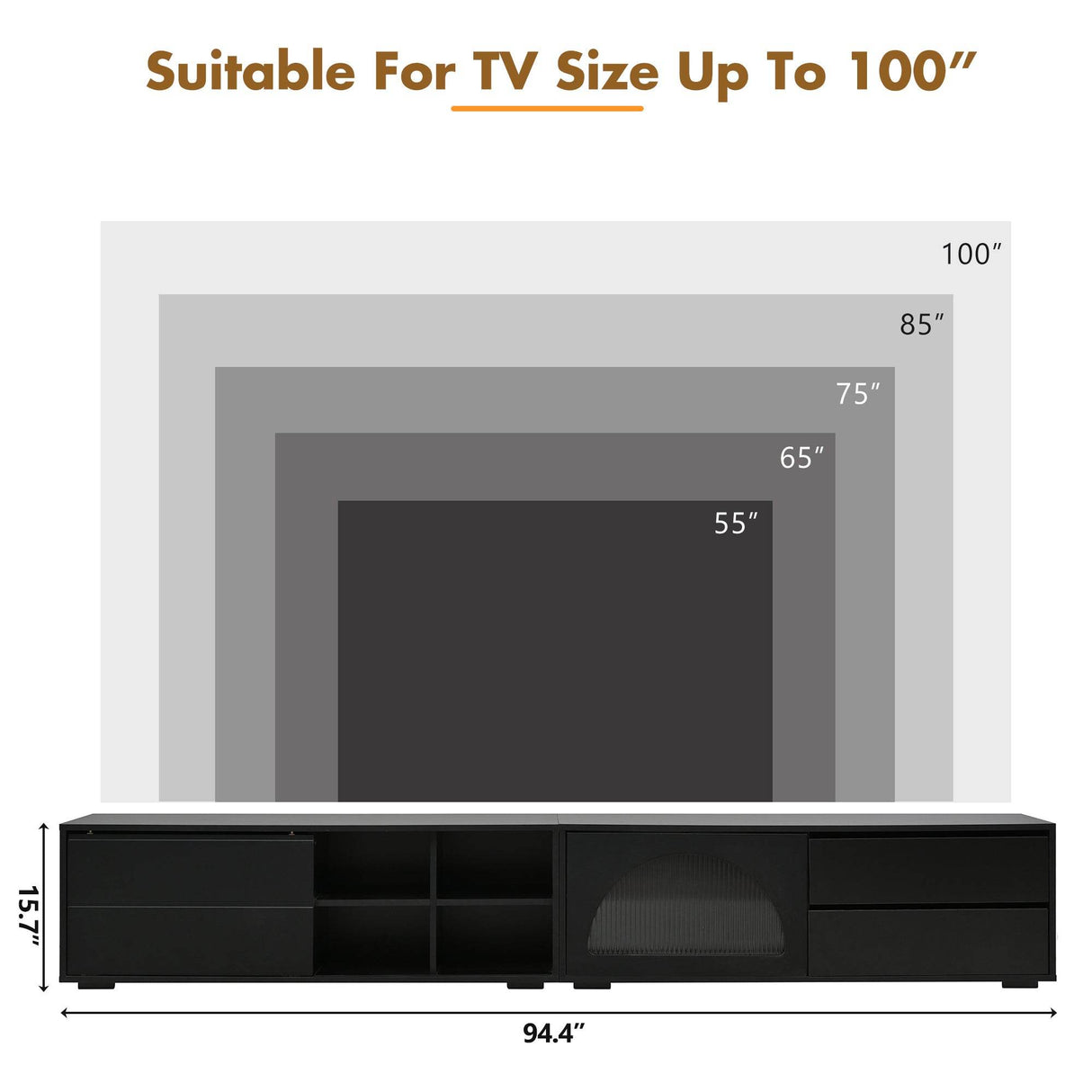 Modern Black TV Stand With LED Light And Storage - Sleep Galleria
