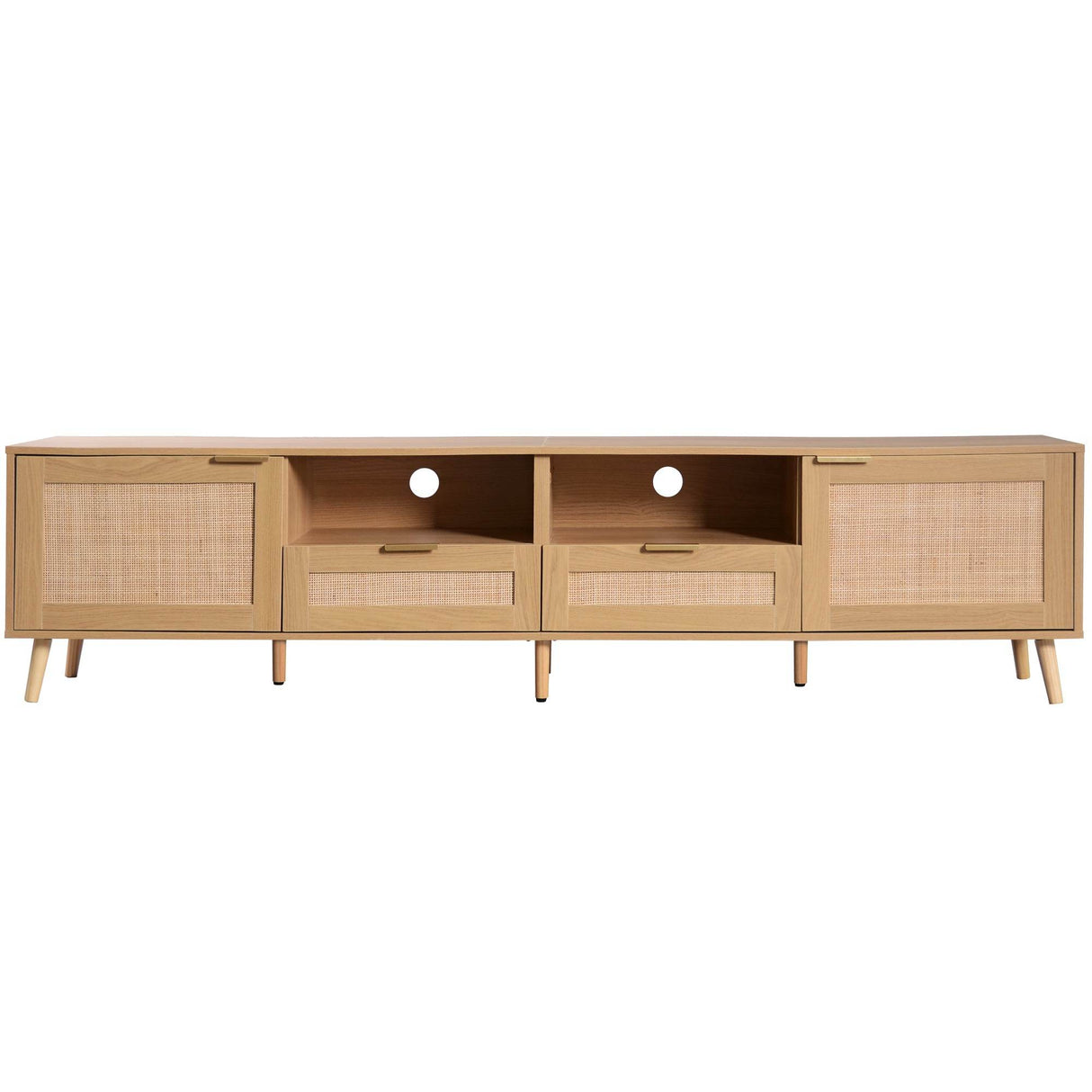 Modern Rattan TV Stand With Storage Cabinets - Sleep Galleria