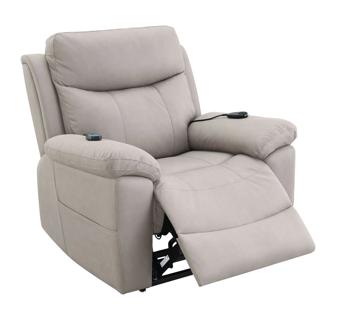 Light Gray Polished Microfiber Power Lift Heating Massage Chair - Omega Lifestyles