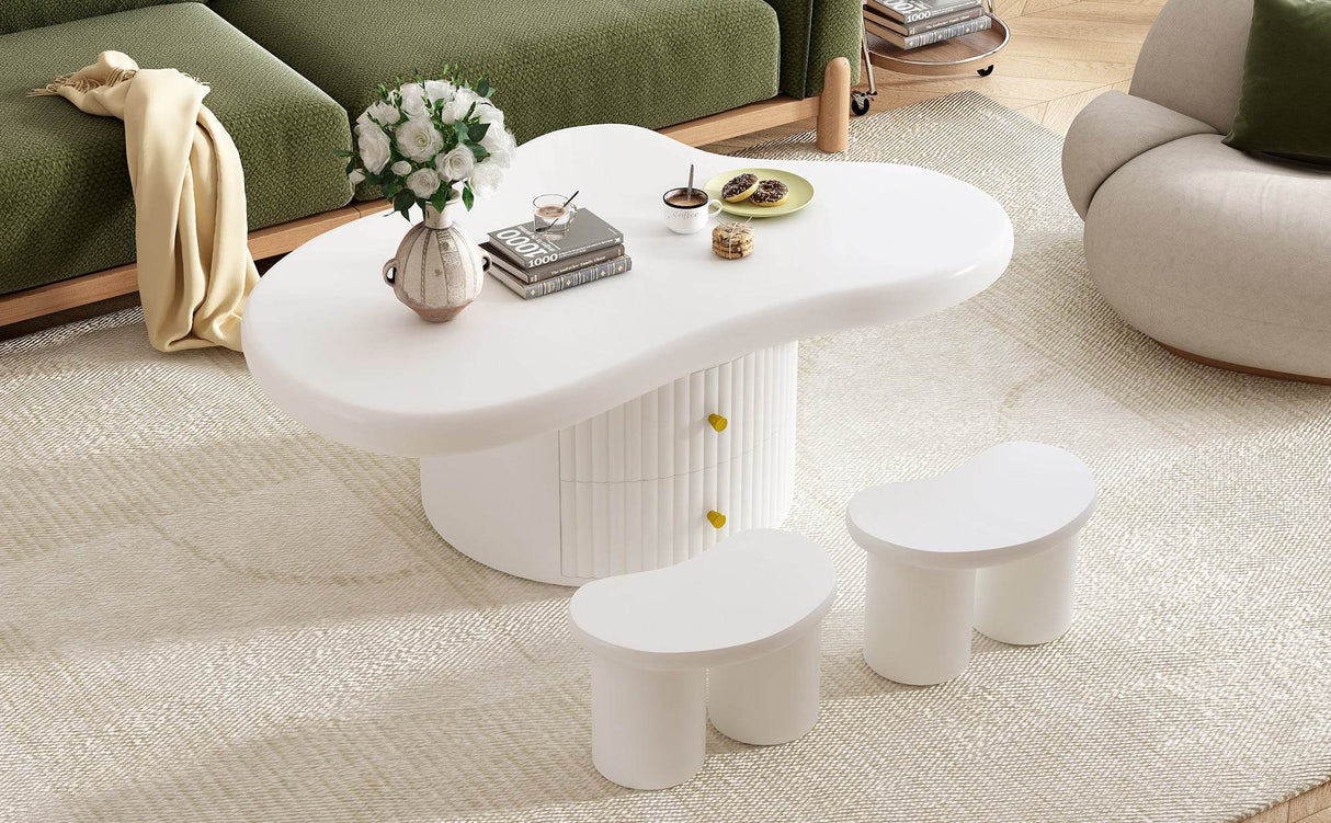 Cloud-Shaped Coffee Table With Stools And Drawers - Sleep Galleria