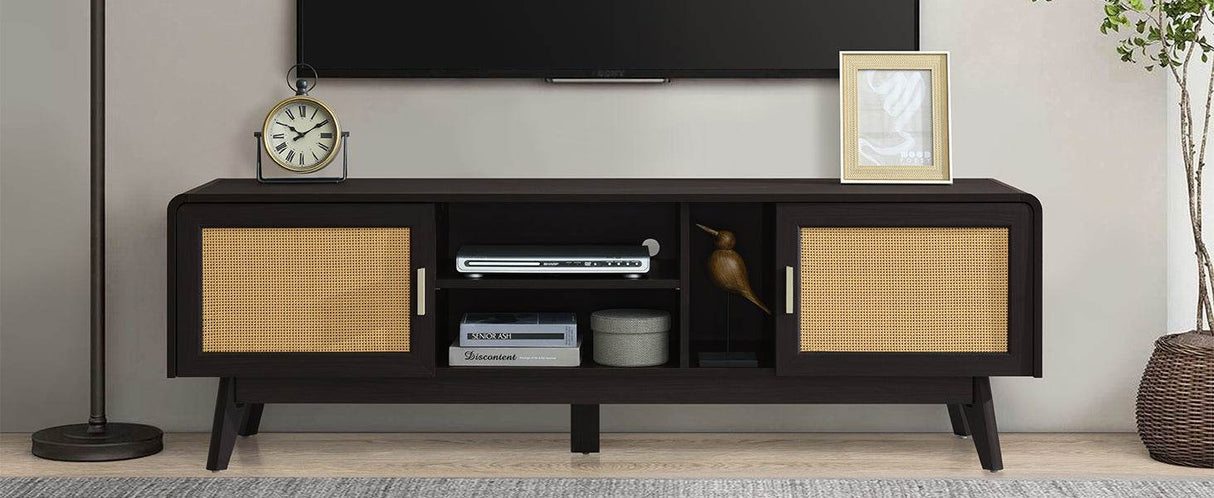 Bohemian Style Dark Brown Rattan TV Stand - Sleep Galleria