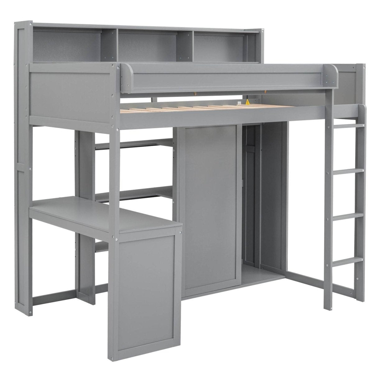 Wood Loft Bed With Storage Shelves And Wardrobe - Sleep Galleria