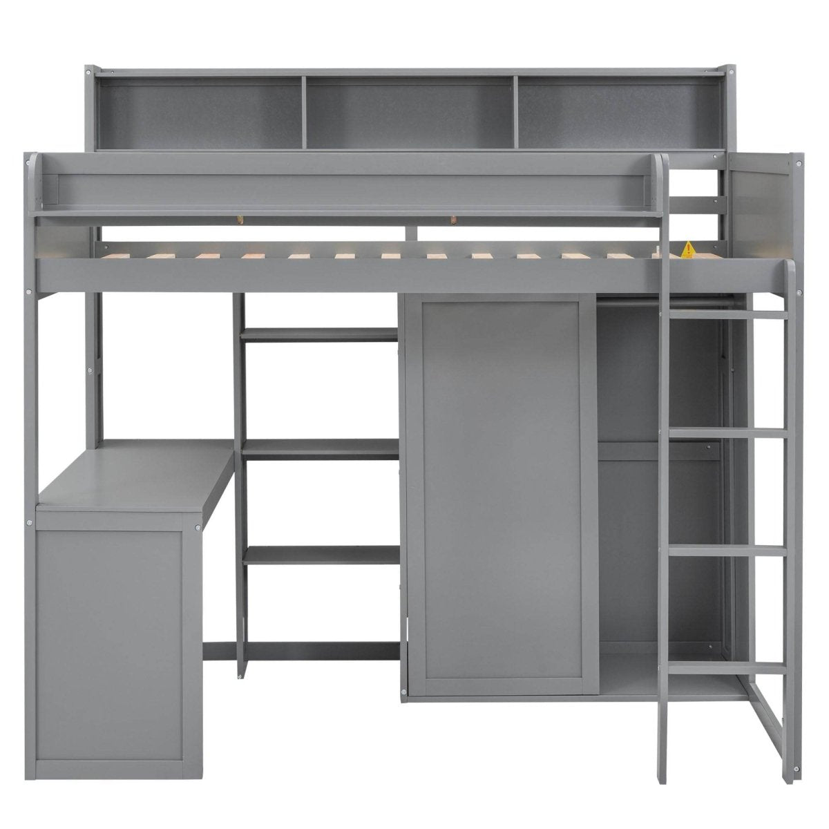 Wood Loft Bed With Storage Shelves And Wardrobe - Sleep Galleria