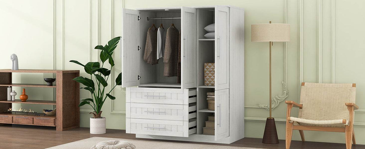 Classic White Solid Wood 4 Door Wardrobe With Drawers - Omega Lifestyles