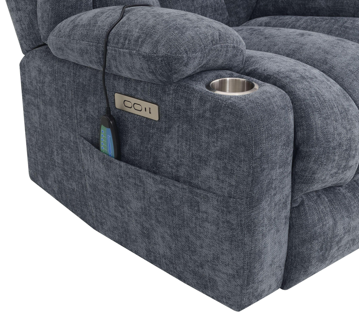 Blue Chenille Power Lift Recliner With Heating Massage - Omega Lifestyles
