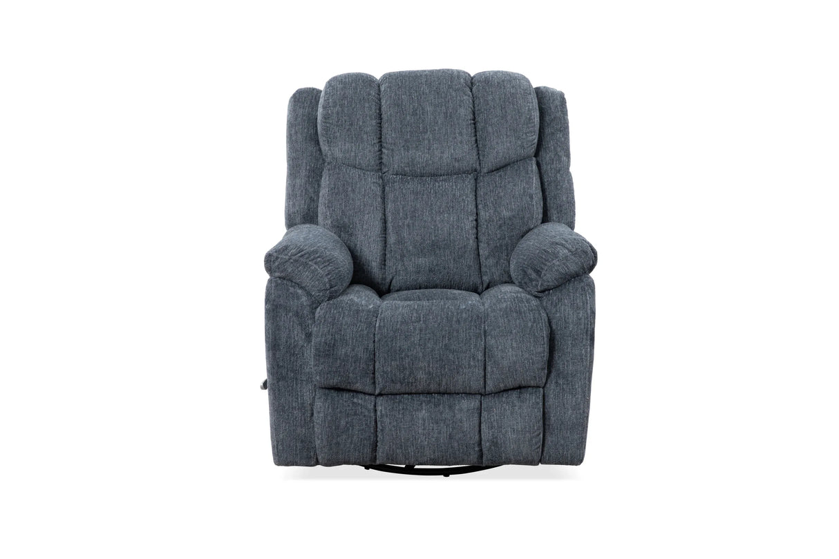 Manual Upholstered Slate Chenille Swivel Recliner - Omega Lifestyles
