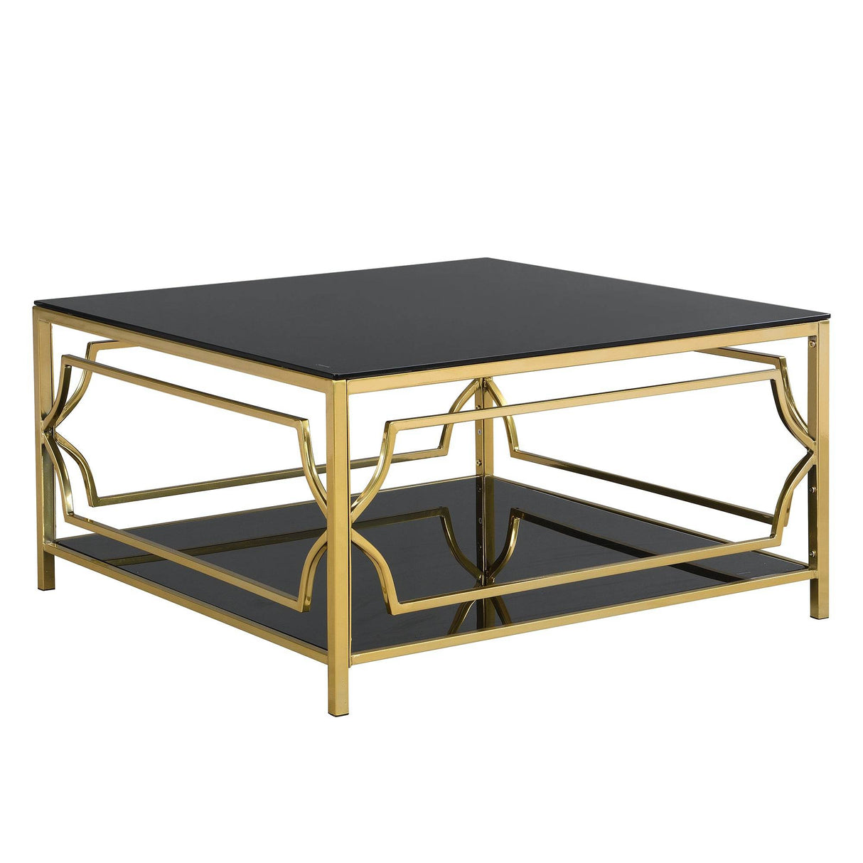 Modern Square Glass Coffee Table With Gold Metal Frame - Sleep Galleria