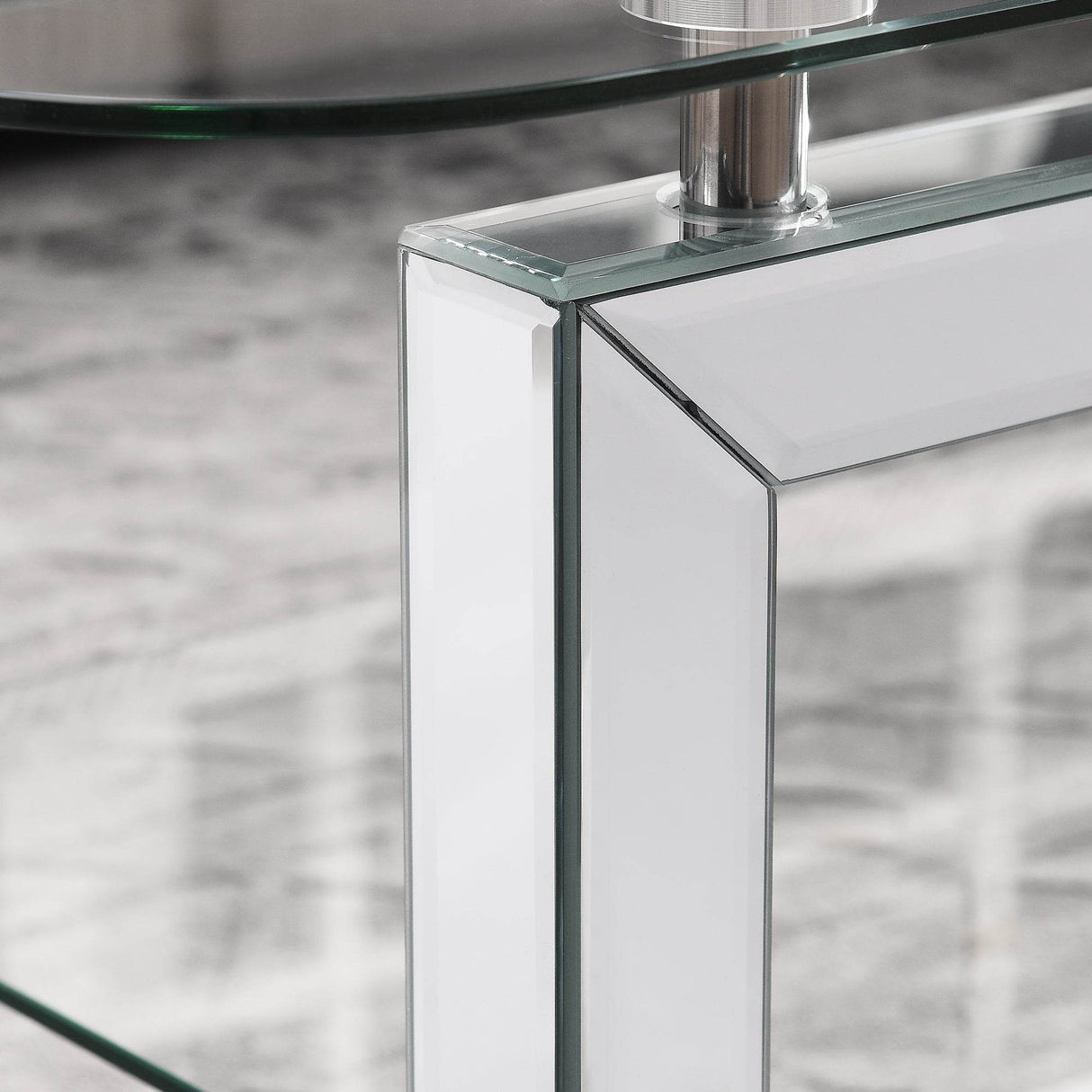 Rectangular Tempered Glass Coffee Table With Mirrored Legs - Sleep Galleria