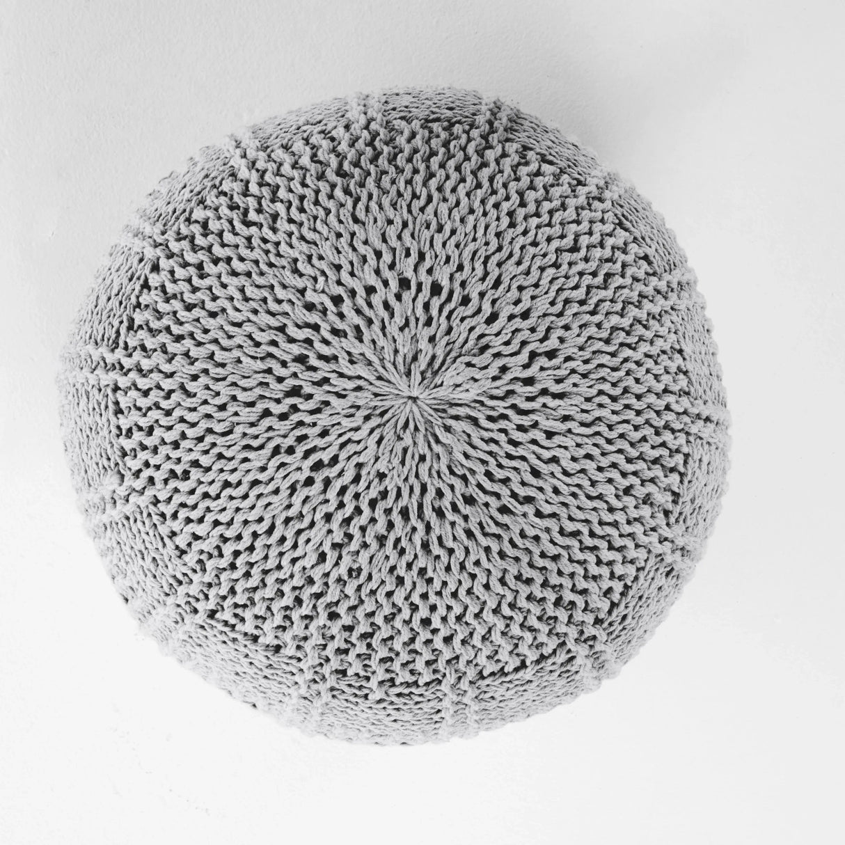 Knitted Cotton Round 20-Inch Grey Pouf - Omega Lifestyles