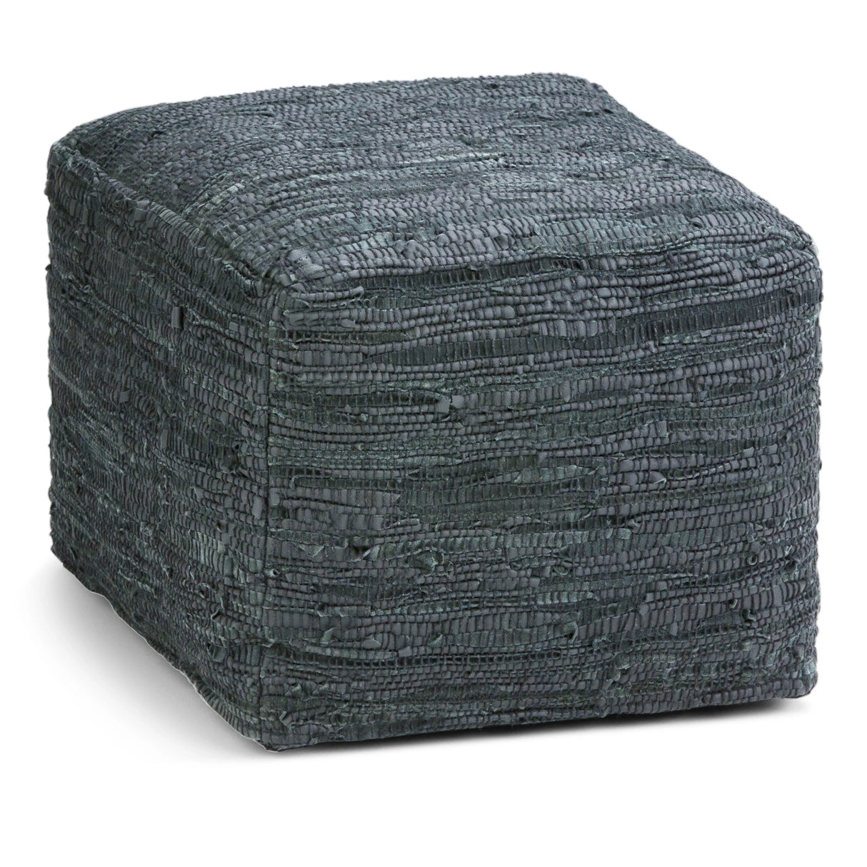 Handcrafted Grey Buffalo Leather Square Pouf Stool - Omega Lifestyles