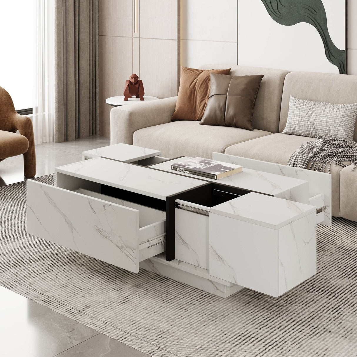 Modern White MDF Sliding Top Coffee Table With Storage - Sleep Galleria