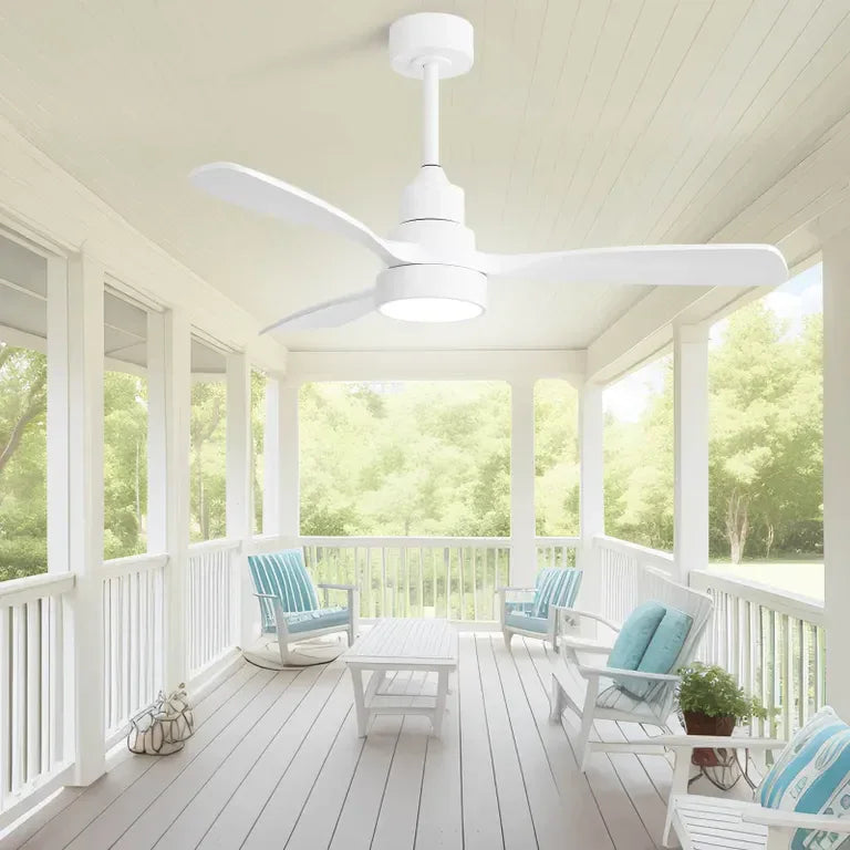 48-Inch White Wood Ceiling Fan With Remote Light - Omega Lifestyles