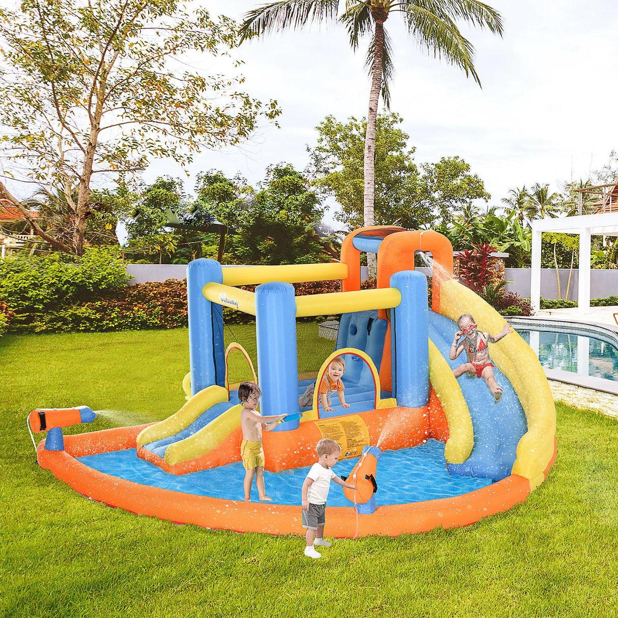 Kids Inflatable 5-in-1 Water Slide Bounce House - Omega Lifestyles
