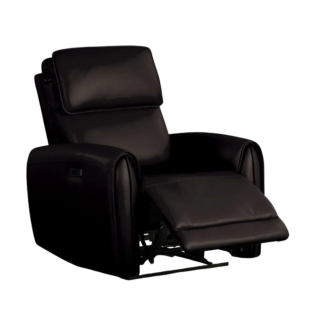 Contemporary Black Leatherette Power Recliner With USB Ports - Omega Lifestyles