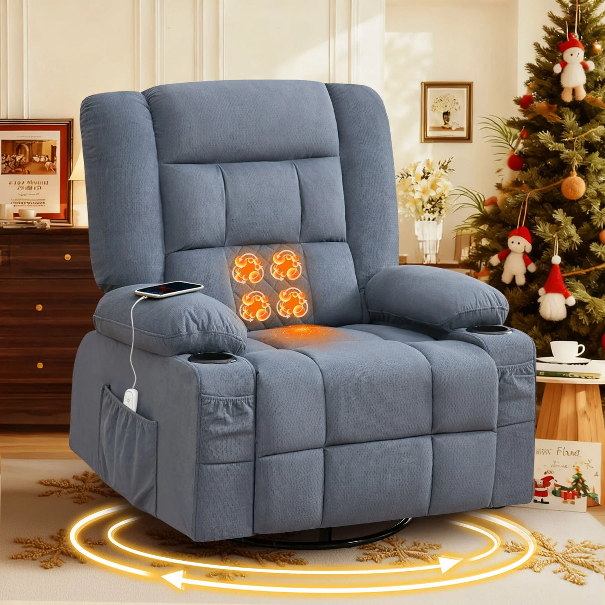 3D Kneading Heated Rocker Recliner Chair With USB Port - Omega Lifestyles