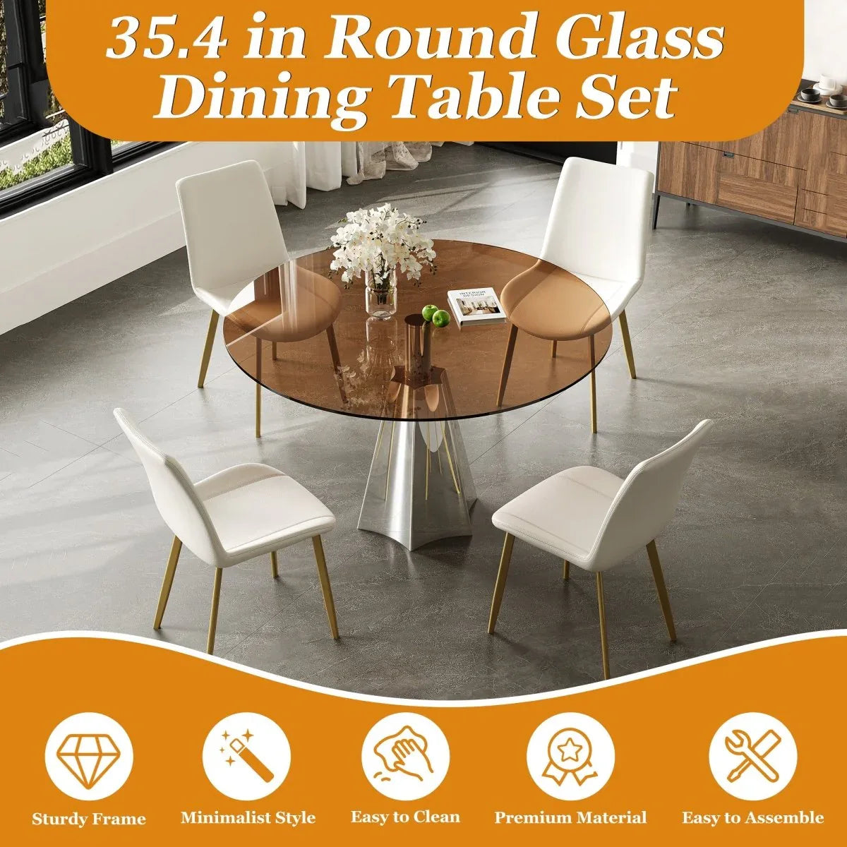 5-Piece Mid-Century 35-Inch Round Dining Table Set - Omega Lifestyles