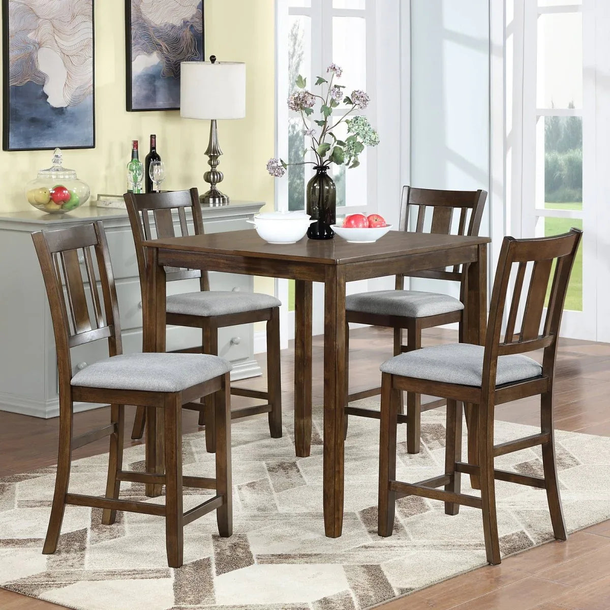 5-Piece Solid Wood Counter Height Dining Table Set - Omega Lifestyles