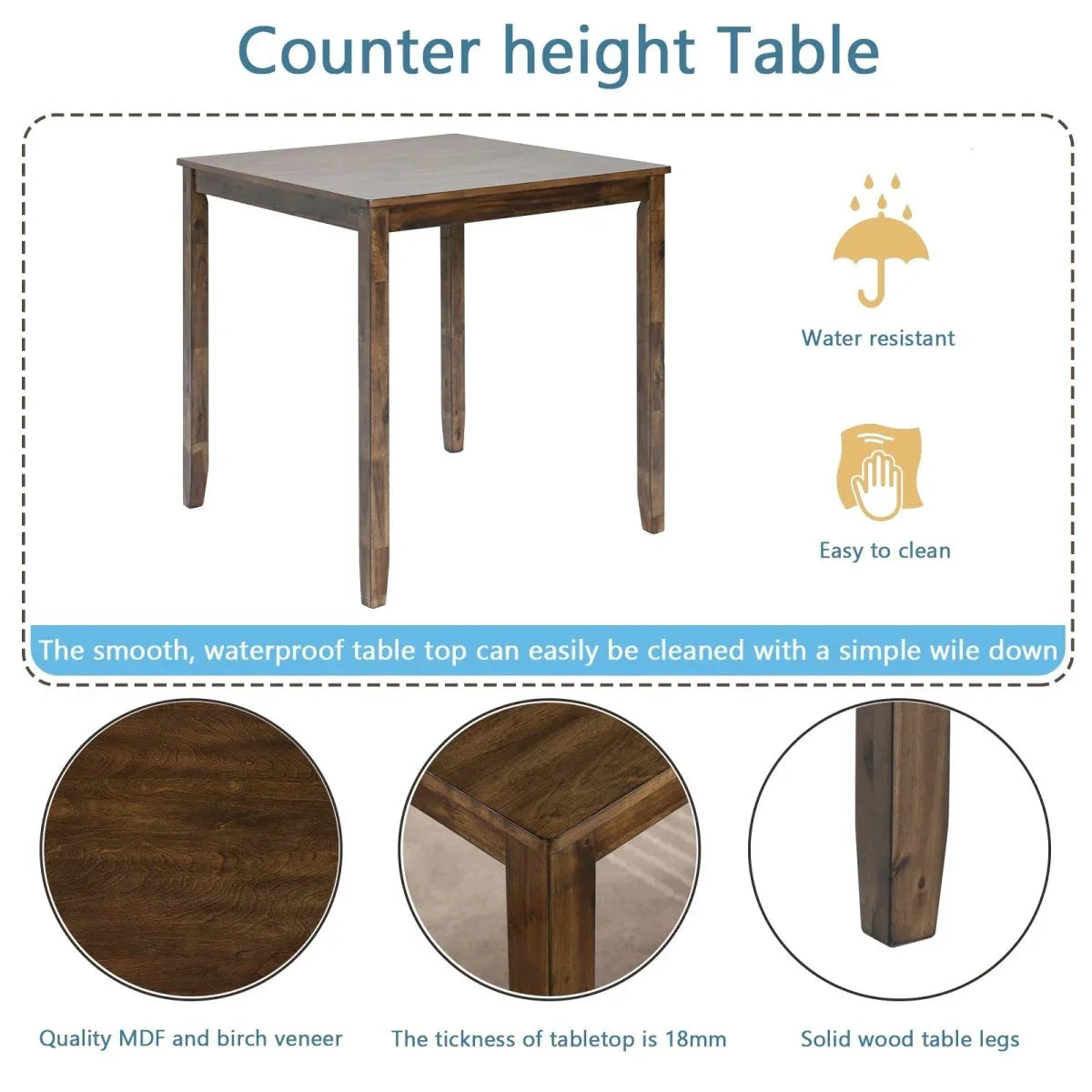 5-Piece Solid Wood Counter Height Dining Table Set - Omega Lifestyles