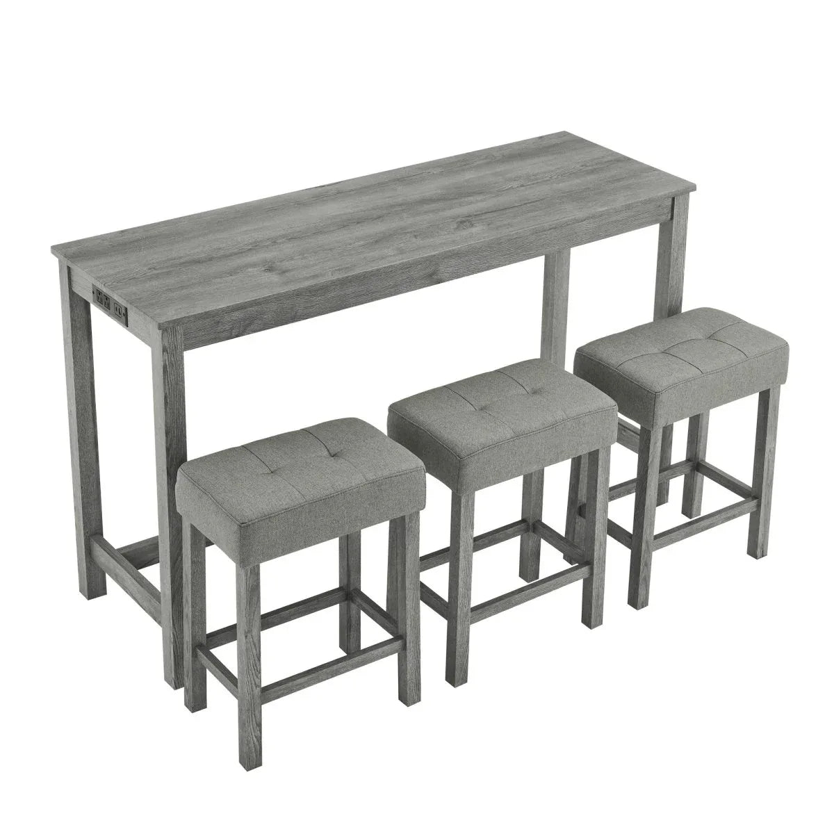 59-Inch Industrial Solid Wood Bar Table And Stools Set - Omega Lifestyles