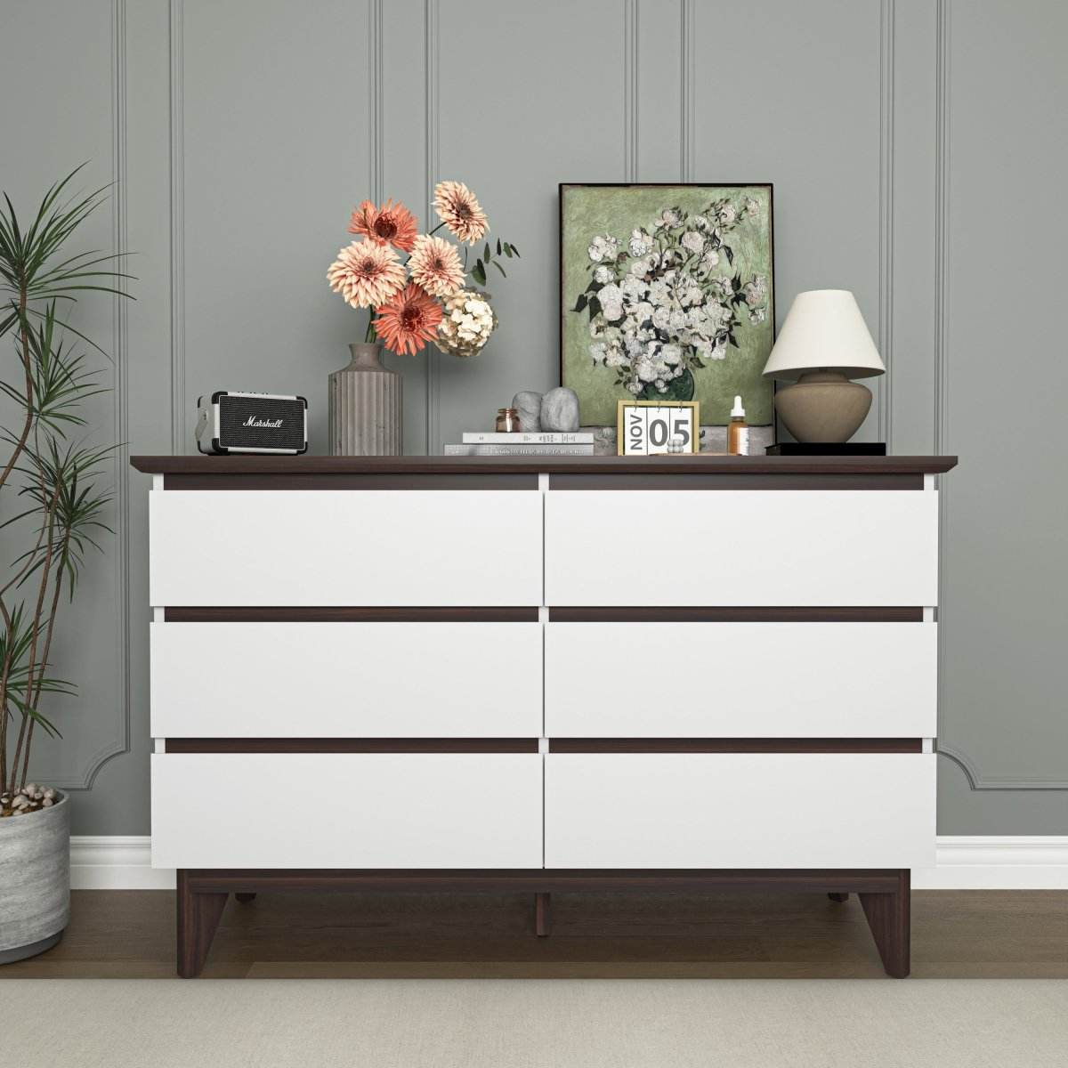 6-Drawer White Particle Board Storage Dresser Cabinet - Sleep Galleria