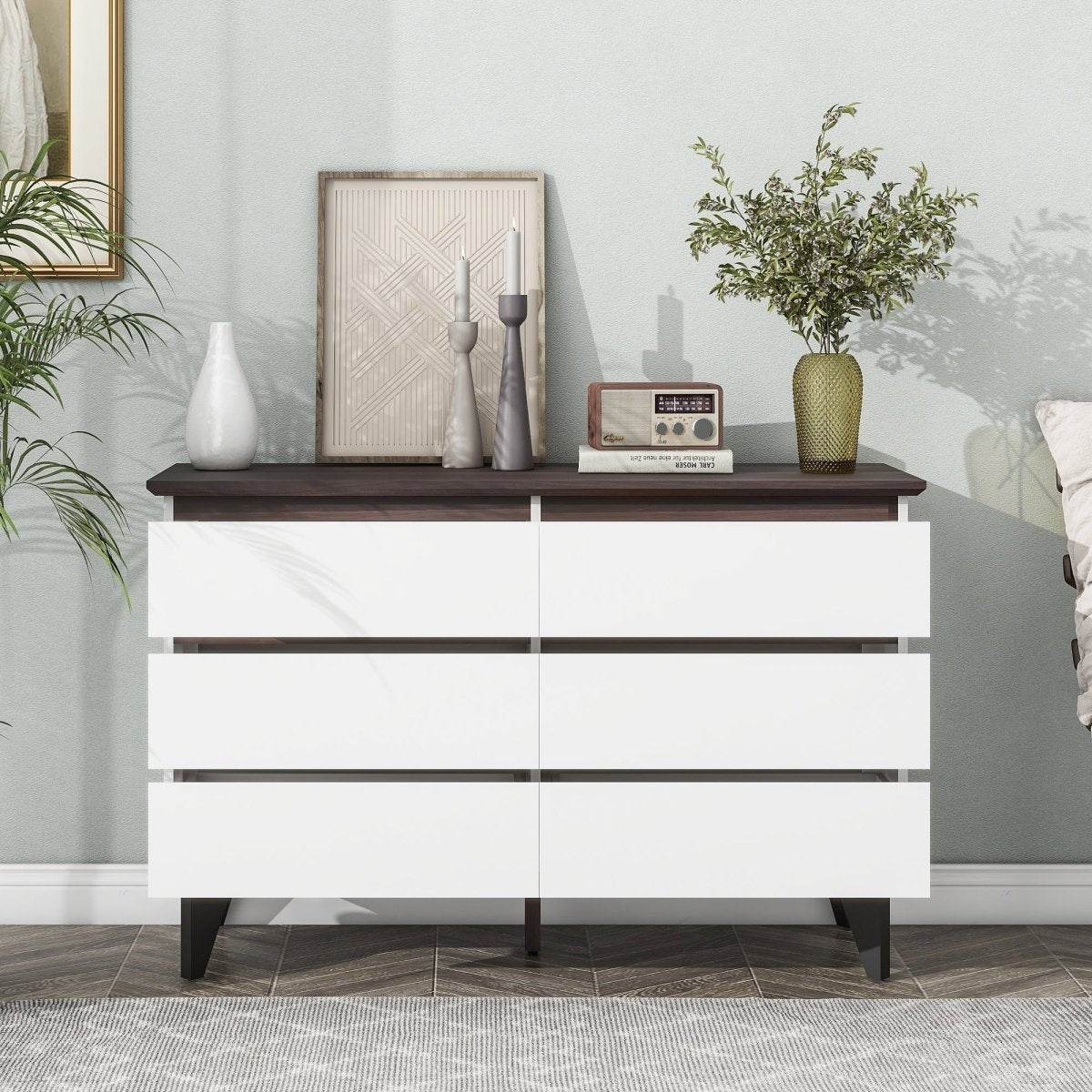 6-Drawer White Particle Board Storage Dresser Cabinet - Sleep Galleria