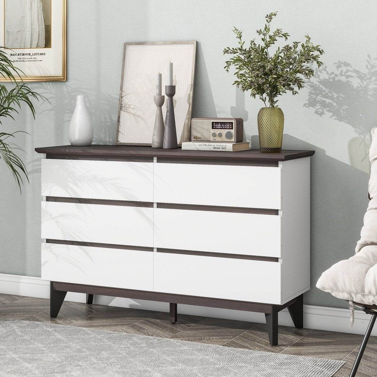 6-Drawer White Particle Board Storage Dresser Cabinet - Sleep Galleria