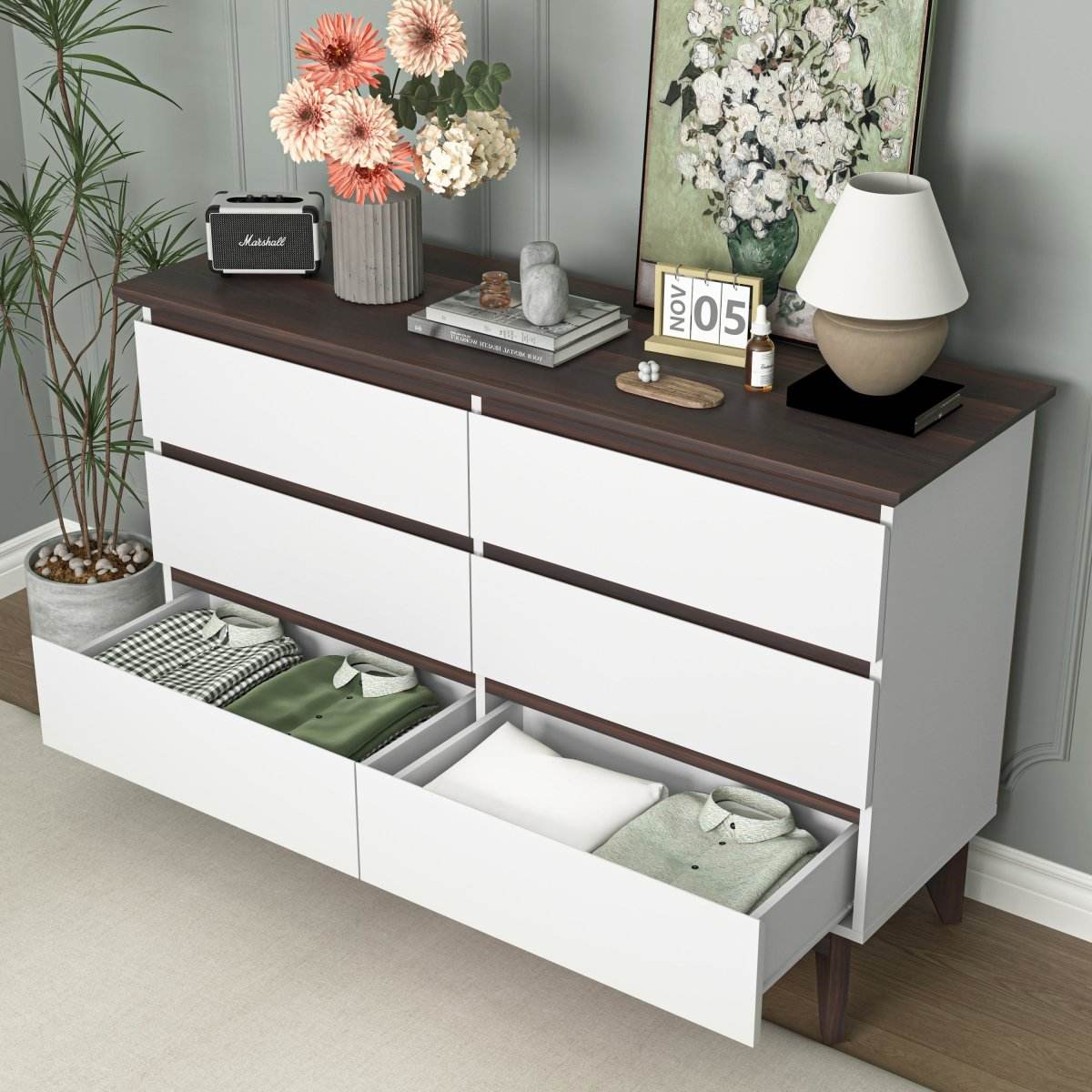 6-Drawer White Particle Board Storage Dresser Cabinet - Sleep Galleria