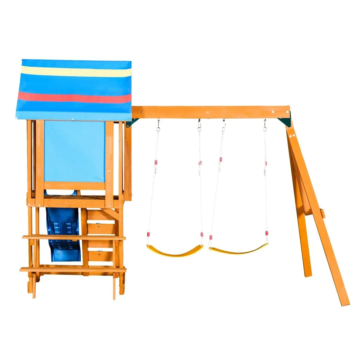 Blue Cedarwood Outdoor Swing Set With Slide And Climber - Omega Lifestyles