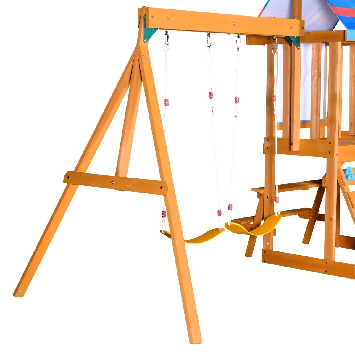 Blue Cedarwood Outdoor Swing Set With Slide And Climber - Omega Lifestyles