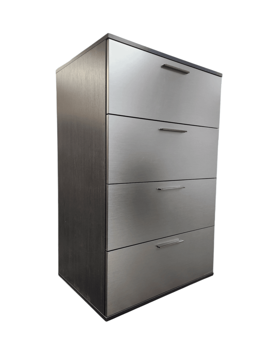 Contemporary Metallic Grey Wood Four - Drawer Chest - Blissora - Omega Lifestyles