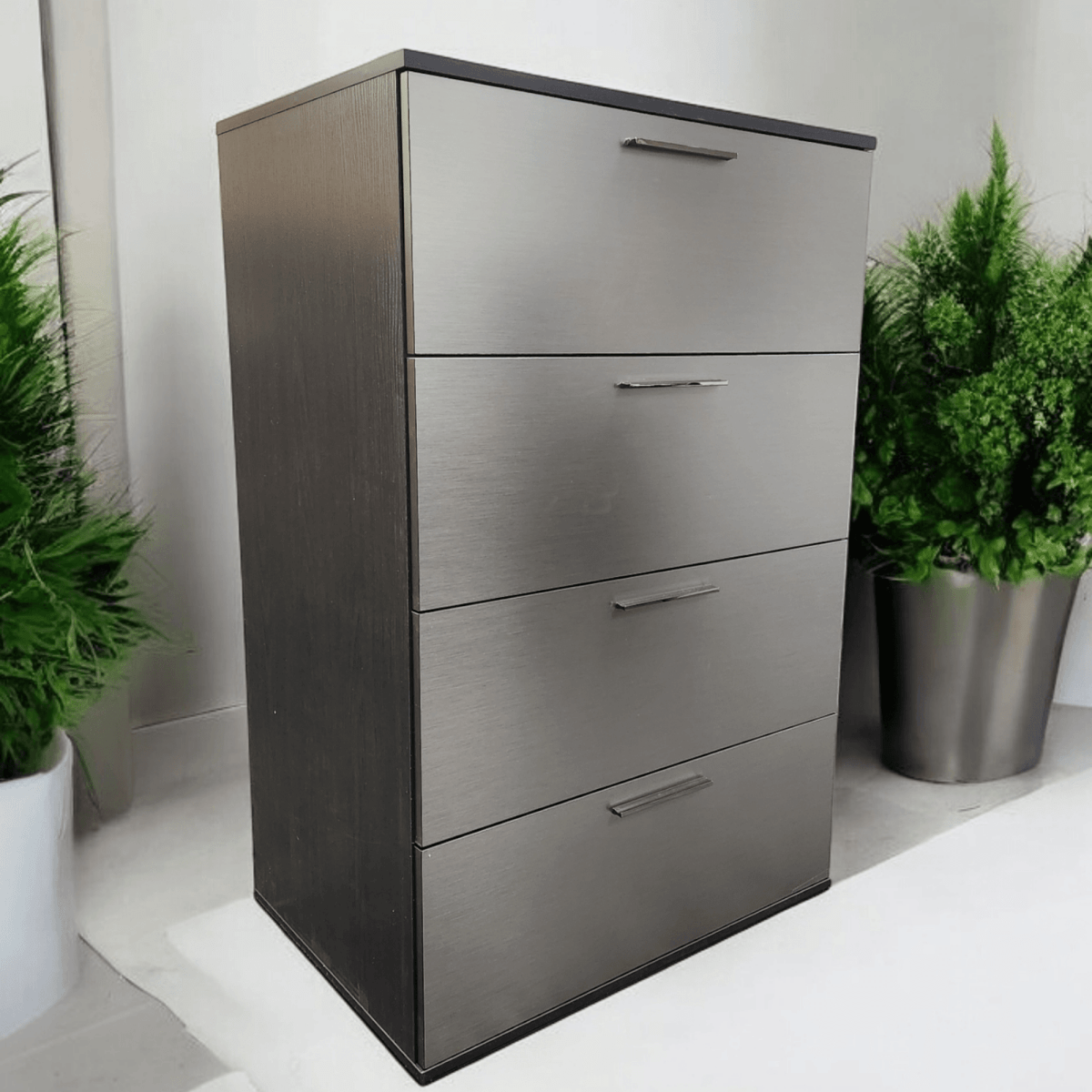 Contemporary Metallic Grey Wood Four - Drawer Chest - Blissora - Omega Lifestyles