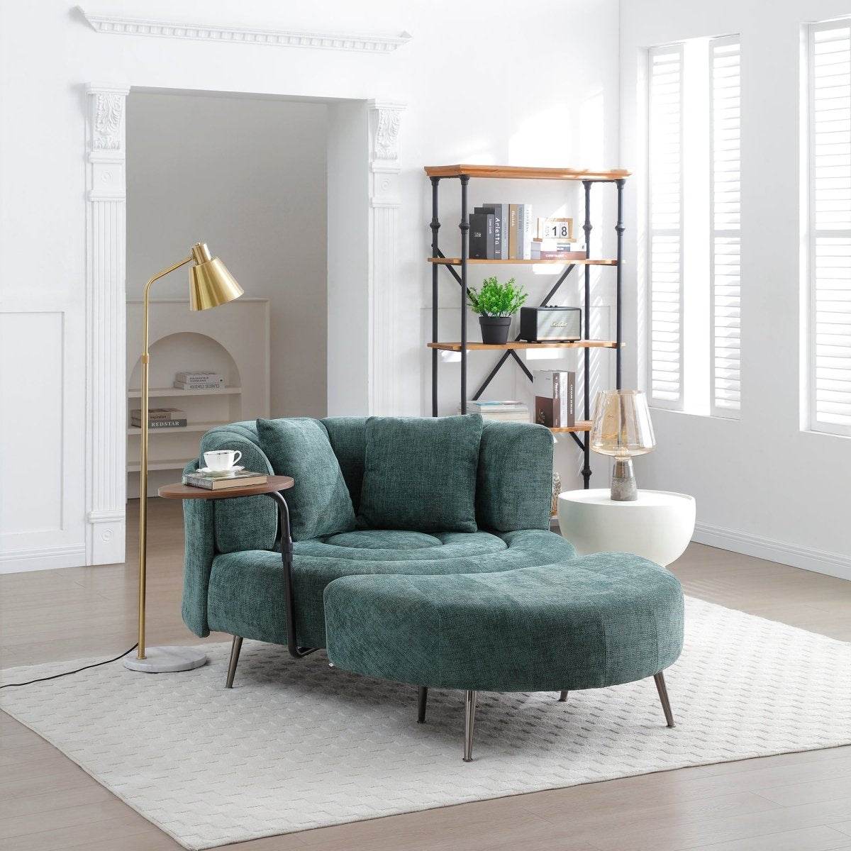 Extra Large Chenille Barrel Chair With Ottoman - Omega Lifestyles