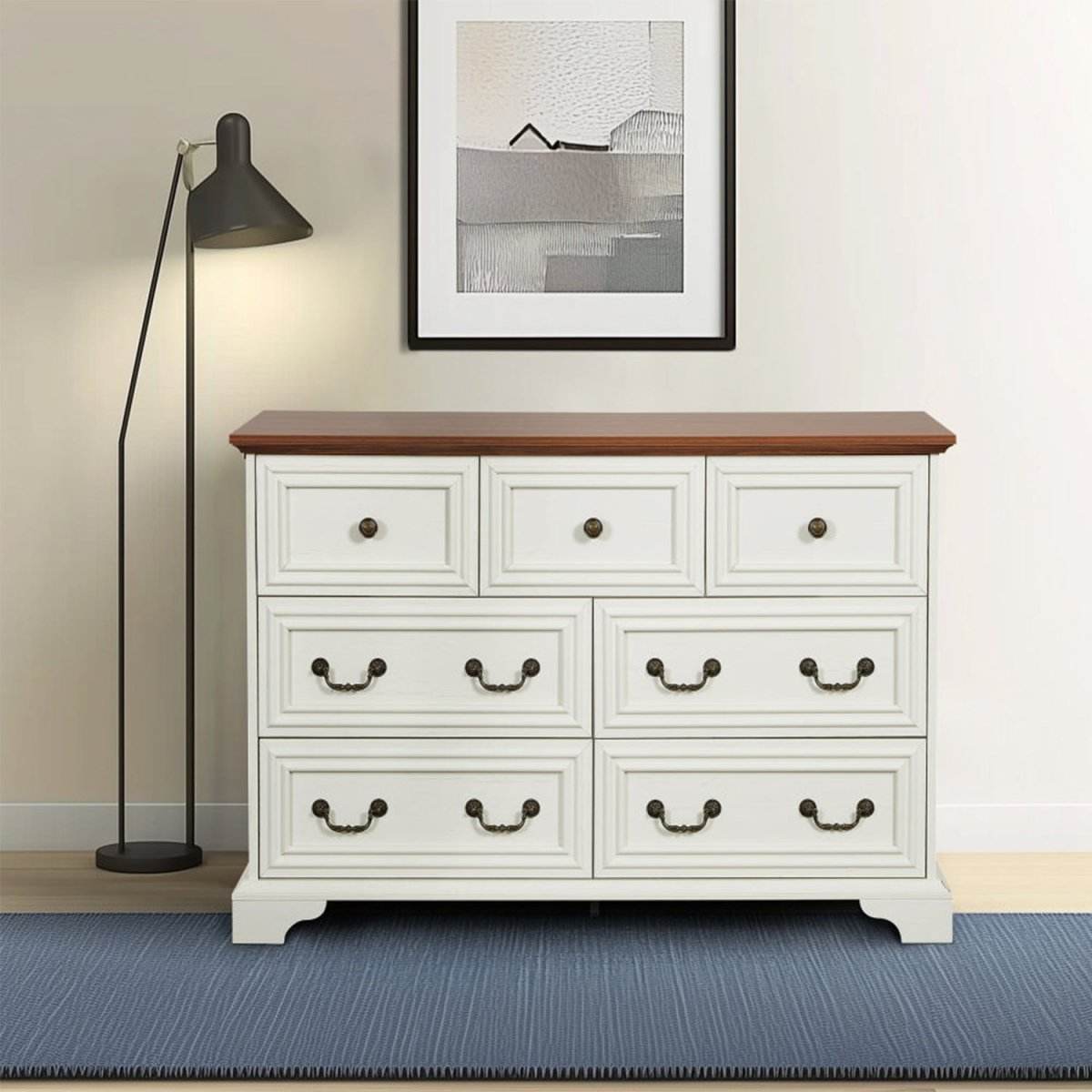 Farmhouse Antique White 7-Drawer Engineered Wood Dresser - Sleep Galleria