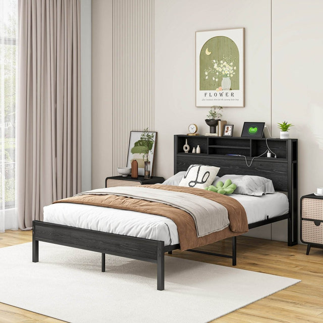 Full Metal Platform Bed Frame With Storage Headboard Full - Omega Lifestyles
