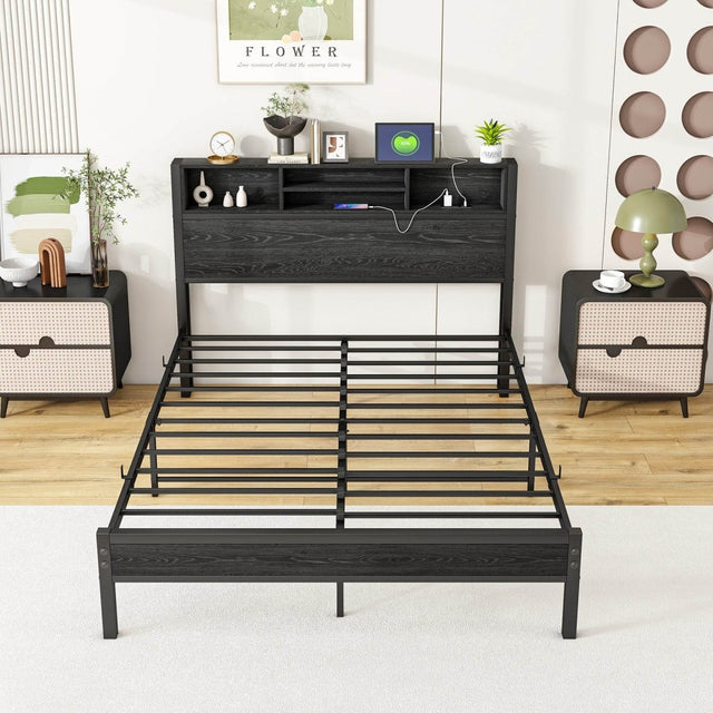 Full Metal Platform Bed Frame With Storage Headboard Full - Omega Lifestyles