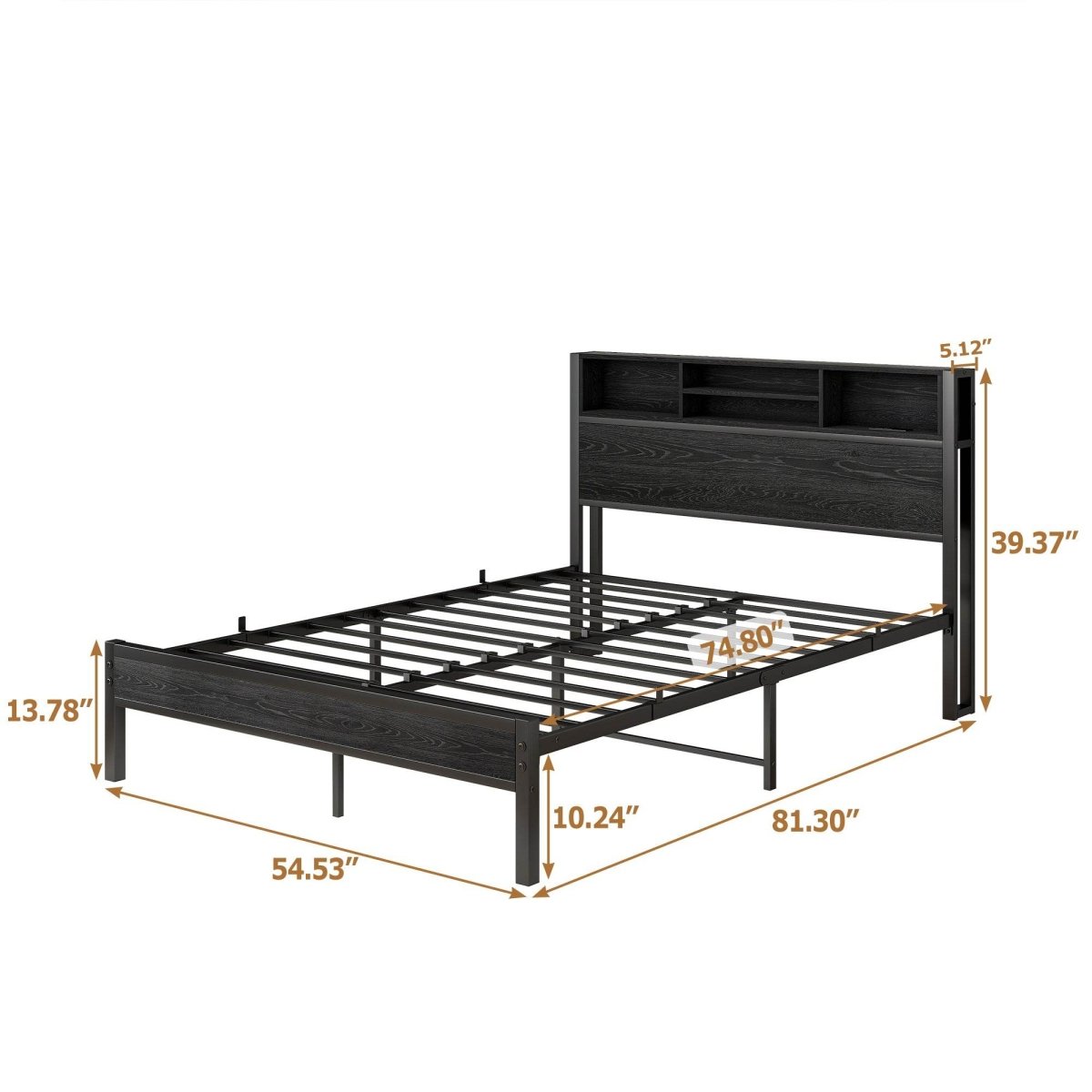 Full Metal Platform Bed Frame With Storage Headboard Full - Blissora - Omega Lifestyles